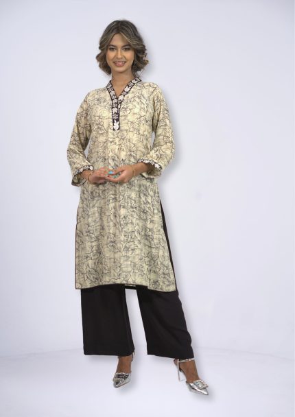 Off-White Crinkle Cotton 1Pcs Kurti