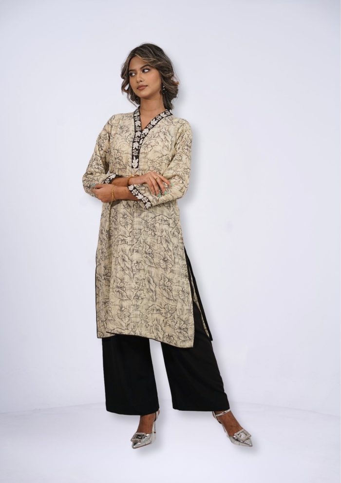 Off-White Crinkle Cotton 1Pcs Kurti