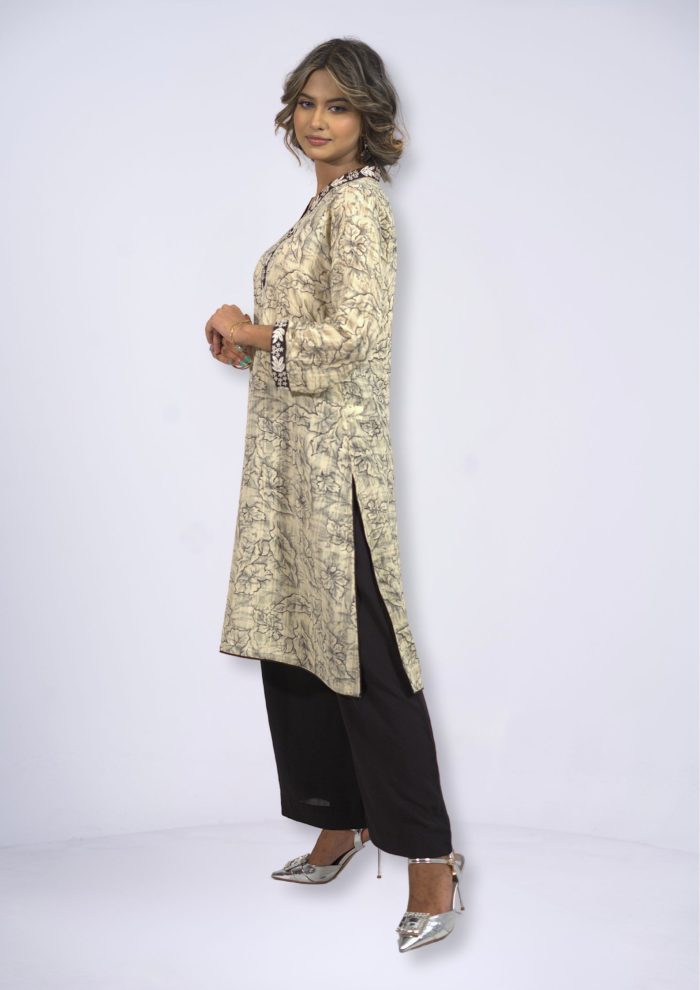 Off-White Crinkle Cotton 1Pcs Kurti