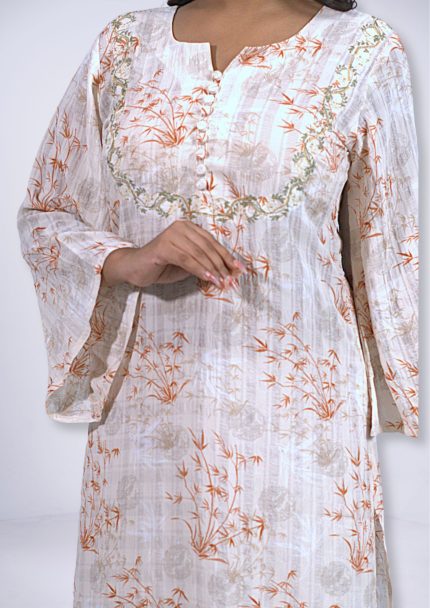 Orange Floral Crinkle 1Pcs Kurti