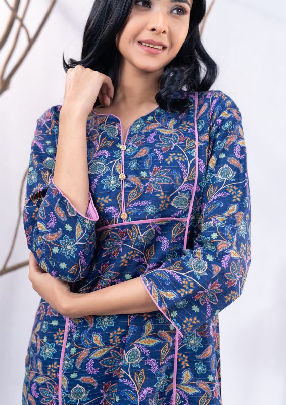 Navy printed 2 PCS Kameez