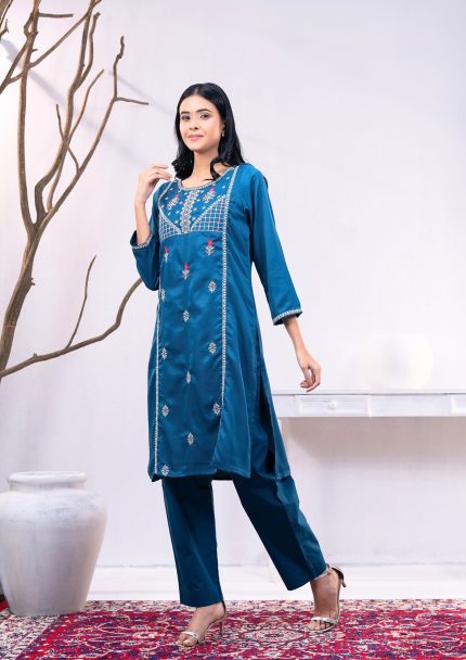 Teal 2 Pcs Kameez Set