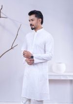 All Over Embroidered White Men's Panjabi