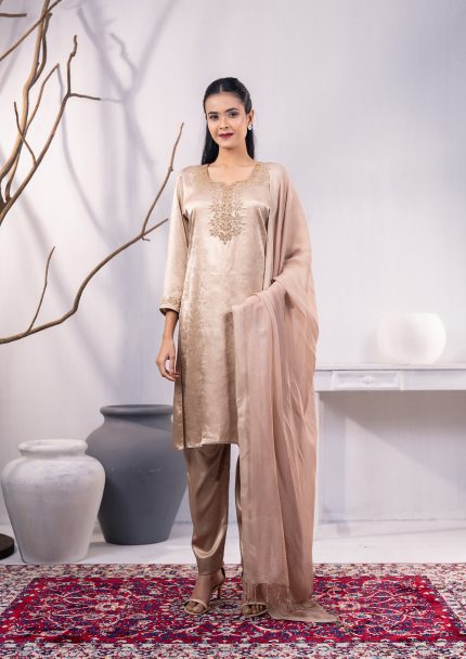Beige Gold 3 Pcs Kameez Set