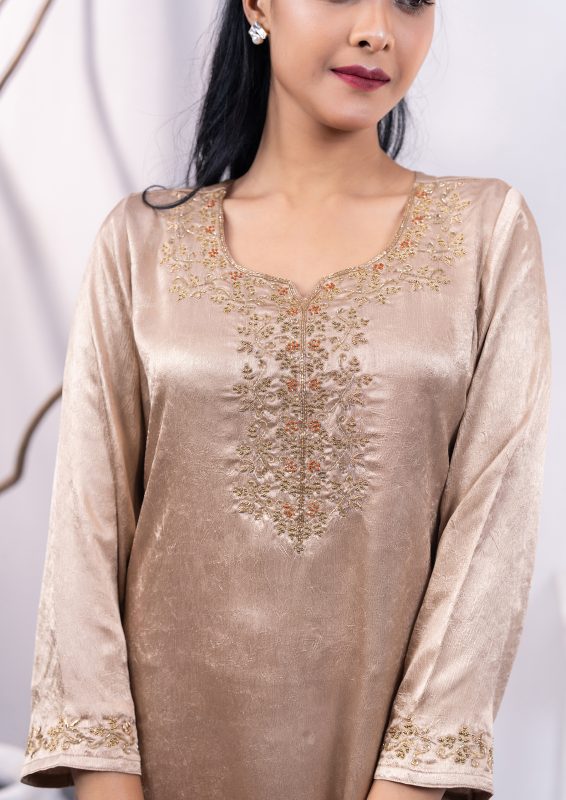 Beige Gold 3 Pcs Kameez Set