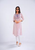 RED & NAVY STRIP 1 PCS ETHNIC KURTI