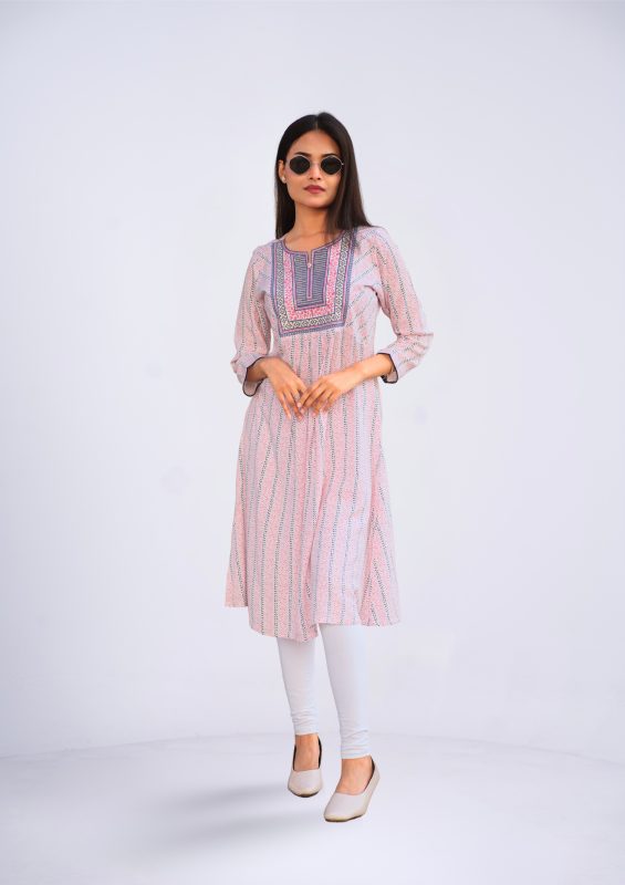 RED & NAVY STRIP 1 PCS ETHNIC KURTI